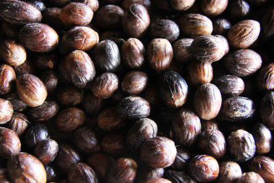 The nutmeg spice is ground down to a powder.
