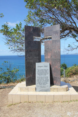 Monument at the cemetery to Leapers Hill where many local Caribs Indians jumped to their deaths in 1651.