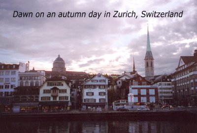 Early morning view of the Limmat River in Zurich.