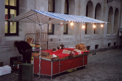 A vendor setting up for the day.