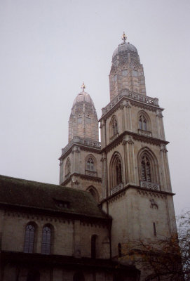 The Grossmunster Church in Zurich (construction began on it around 1100).