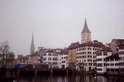 Another Limatt River view with St. Peter's Church clocktower in the background.