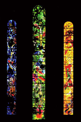 The rosette windows in the southern transept of  Fraumunster Church were made by Marc Chagall in 1978.
