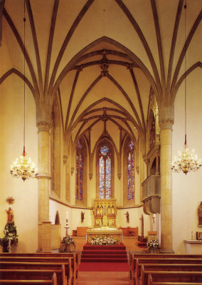  View of the simple gothic interior Saint Florin's parish church.
