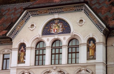  The coat of arms of the Princely House of Liechtenstein as seen on the faade of the Government Building.