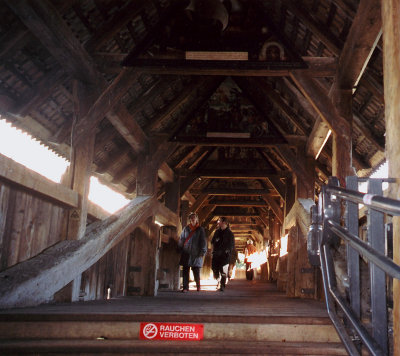 Inside the bridge are a series of paintings from the 17th century depicting events from Lucerne's history.