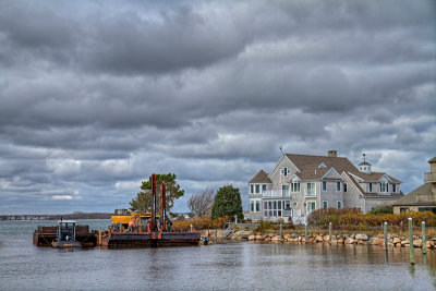 The dredge and barge at the entrance to Salt Pond - closer view