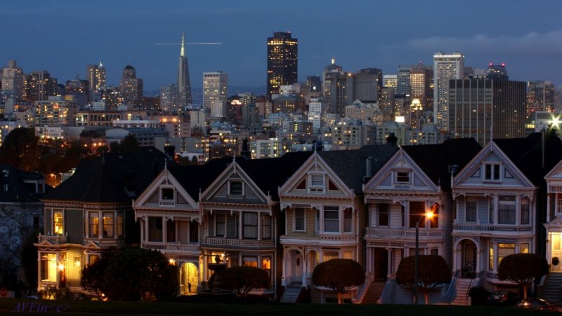 San Francisco. Victorian Houses by Night