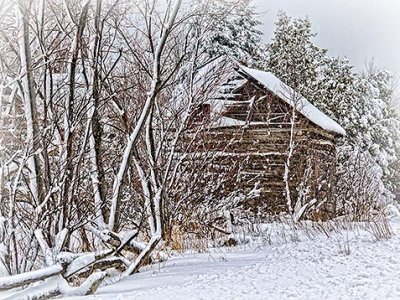 Snowy Old Log Barn 33923