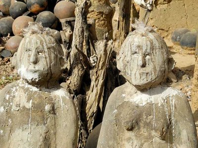 Fetishes in the compound of healer and soothsayer Sib Tadjalt  (Lobi) in Kerkera, Burkina Faso.