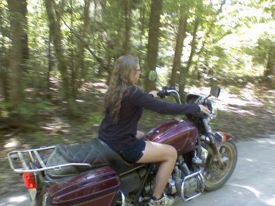 michelle learning to ride on one of the largest bikes of its time, 1983 Goldwing 1100