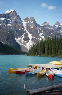 Canoes on Moraine Lake