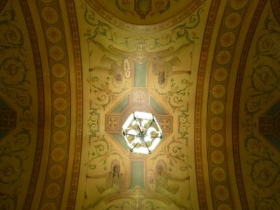 Light fixture and ornate details of ceiling