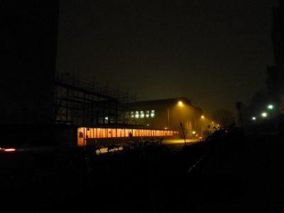 Wooden walkway during construction, outside Memorial Union, looking toward the Historical Society - October 22, 2012