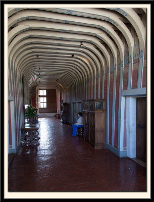 Adrienne taking a rest in the Second-Floor Hall