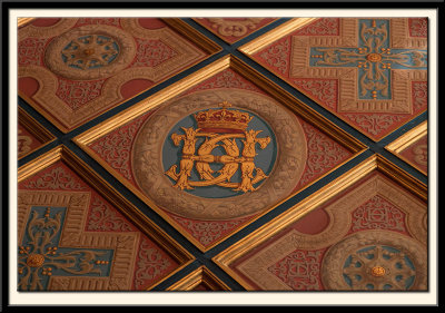 Gilded and Painted Wooden Square-Coffer Ceiling