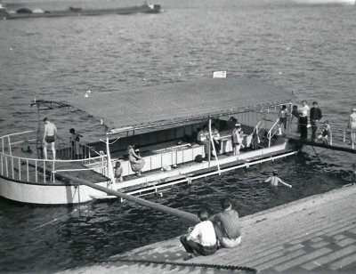 Swimming barge on the Rhine at Mainz
