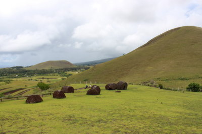 Several pukao waiting to be transported