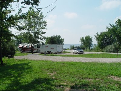 MY CAMPSITE WITH AGREAT VIEW OF THE LAKE AT RATHBUN LAKE IN IOWA