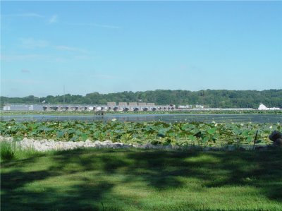 THE BARGE IS JUST ENTERING THE LOCKS AT THE DAM
