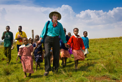 Ellen with Masai school children