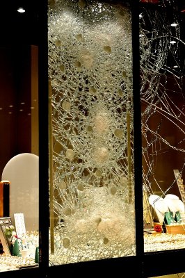 Broken window of a failed robbery!