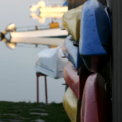 Quitsa, sunrise; kayaks sleeping