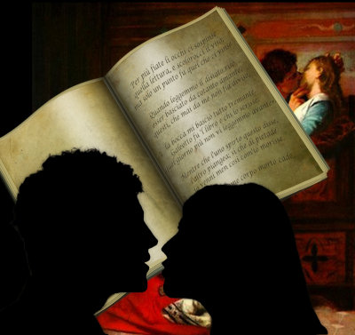 A woman and a man reading the final tercets of a certain canto.