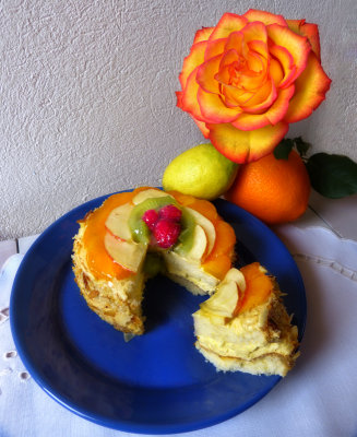 Light and soft fruit cake for a greedy rose...