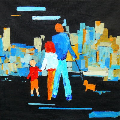 Family Walk #1, 10x10 acrylic on canvas 2013