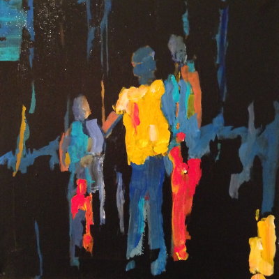 Family Walk #2, 12x12 acrylic on canvas 2013