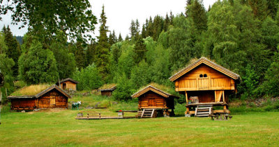 Grass Roofed Storage Houses - Telemark