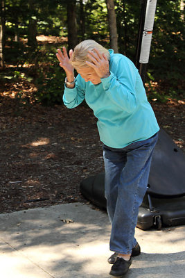 Memaw takes cover when the ball goes up