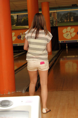 Jacklyn taking a turn bowling