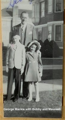 Geo Mackie w/children (Bobby and Maureen), 1946
