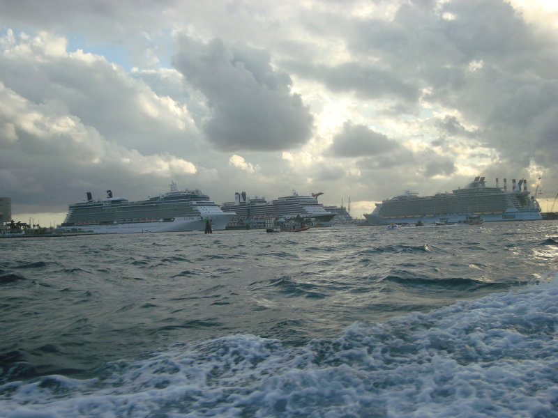 5 cruise ships waiting to sail.JPG