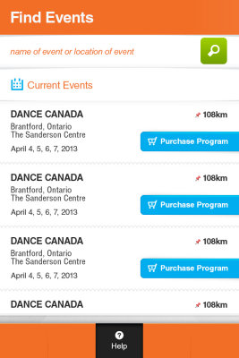 DanceApp Find Events