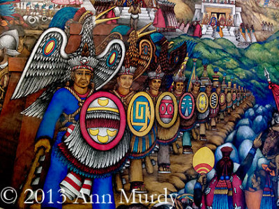 Mural with warriors holding shields