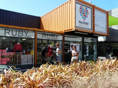Pop up shopping mall built from shipping containers.