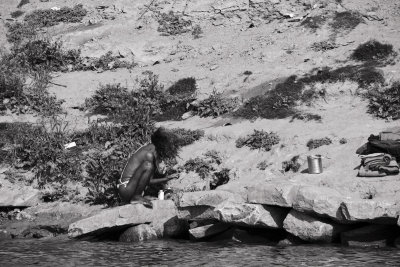 Lone sadhu on the river bw.jpg