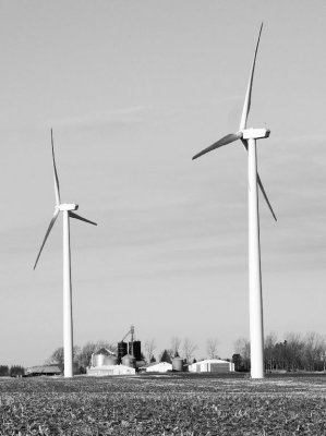 Windmills framing the farm