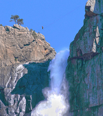 Tightrope walker over Yosemite Falls. 