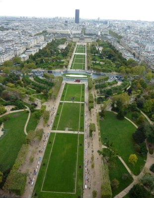 View south across the Champ de Mars from the second level Tour Eiffel, Paris