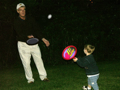 Rick playing egg koosh with grandson.  (c. 2000)