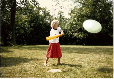 Granny playing eggball.  (c. 1985)