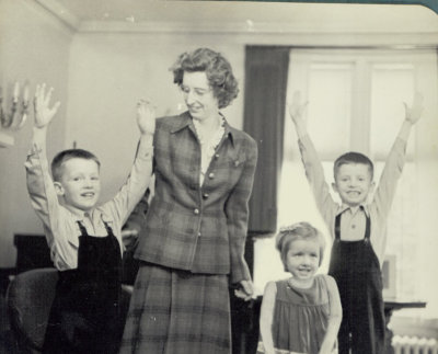 Granny claimed she had just asked the three to raise their hands if they threw the egg.  (c. 1946)