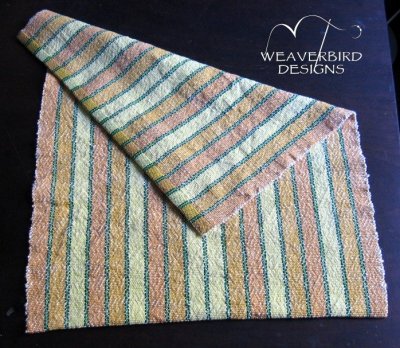Finished striped towel, showing hem