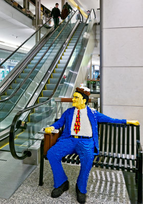 Lego Man by escalator
