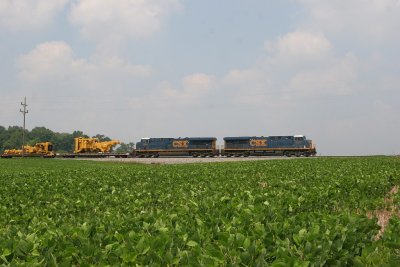 A pair of new CSX motors take a NS train east towards Huntingburg