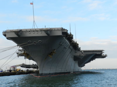 CVN-65 4 Bow from the pier 252 feet wide at the deck.JPG
